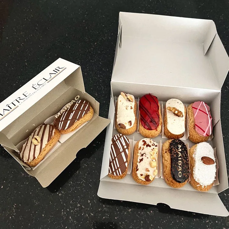 Изготовленная на заказ белая роскошная складная коробка для десерта, моти, пончик, печенье, упаковка для выпечки, эклеры, кондитерские изделия, пищевые экологически чистые коробки на вынос