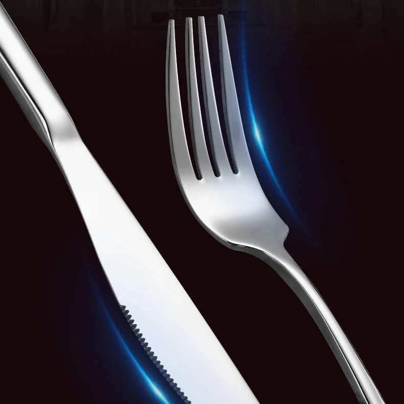 Серебряный набор столовых приборов из нержавеющей стали, вилка, ложка, нож для свадьбы, ресторана, отеля, посуда, оптовая продажа