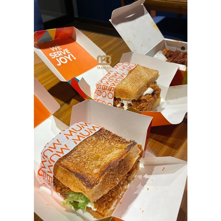 Коробка для гамбургера на заказ, упаковка для обеда в ресторане, бумажная складная коробка, одноразовая коробка для еды на вынос, контейнер для еды из крафт-бумаги, бургер