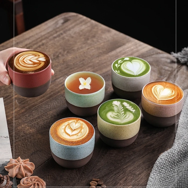 Hot Sale Retro Rough Pottery Espresso Cup Creative Colorful Frosted Texture With Spots Ceramic Cup Wholesale Price