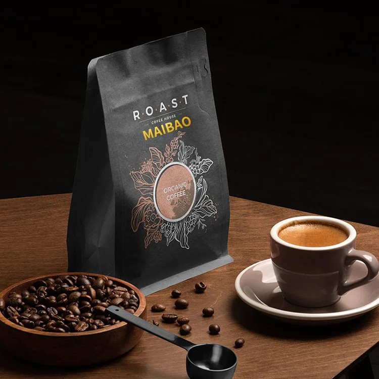 Экологичный мешочек с застежкой-молнией для упаковки кофе, бумажный мешок для кофе с плоским дном и клапаном, упаковка для чайного пакетика на заказ