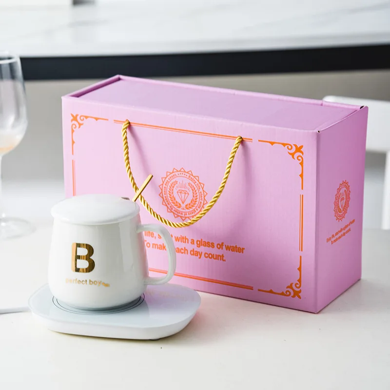 Изоляционная кружка с логотипом на заказ, термостат с подогревом 55 градусов, чашка с молоком, кофейная кружка, подарочный набор