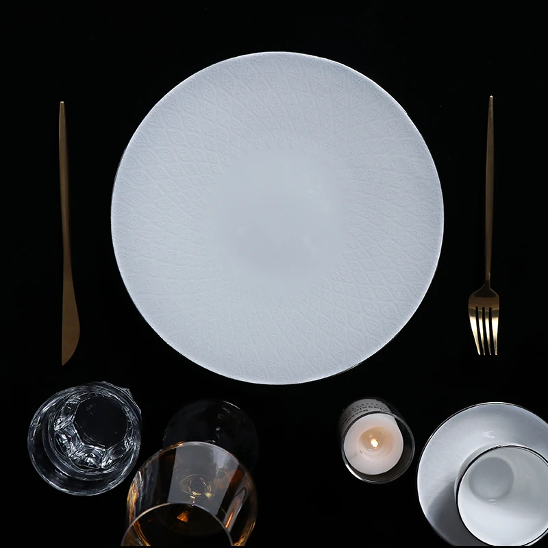 Минималистские тарелки из костяного фарфора Роскошная посуда Белая светло-серая посуда из тонкого фарфора Ресторанные тарелки