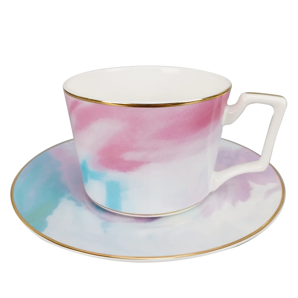 Оптовая продажа, розовый дизайн, 24 шт., тонкие костяные фарфоровые свадебные тарелки, керамический набор посуды с золотой оправой