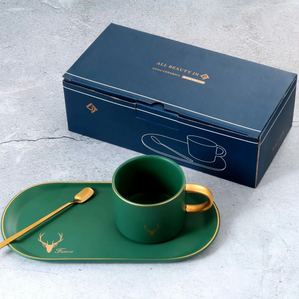 Ceramic Cup and Plate Gold Handle Coffee Cup  Mug Gold Edge Tray With Spoon Dinnerware Sets Ceramic European Style