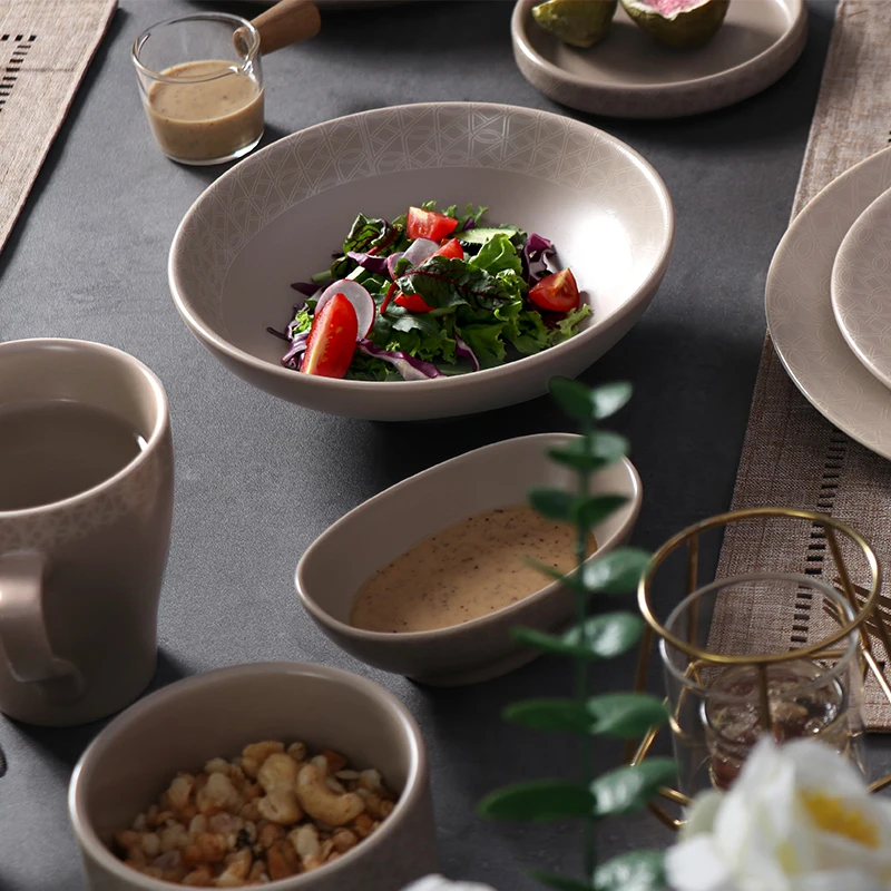 Керамический обеденный набор с глазурью оптом, скандинавский набор посуды, керамические сервировочные блюда для общественного питания, ресторанные и гостиничные принадлежности