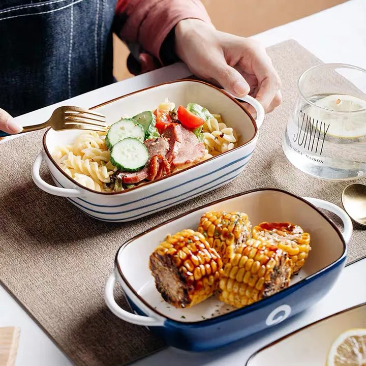 Керамический противень для выпечки оптом, тарелка для выпечки макарон, посуда, противни с ручкой