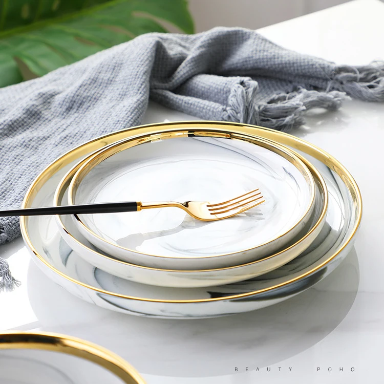 18 Pcs Set Nordic Style Ceramic White Dishes Dinnerware Set Household Porcelain Luxury Rice Bowl Tableware Set White