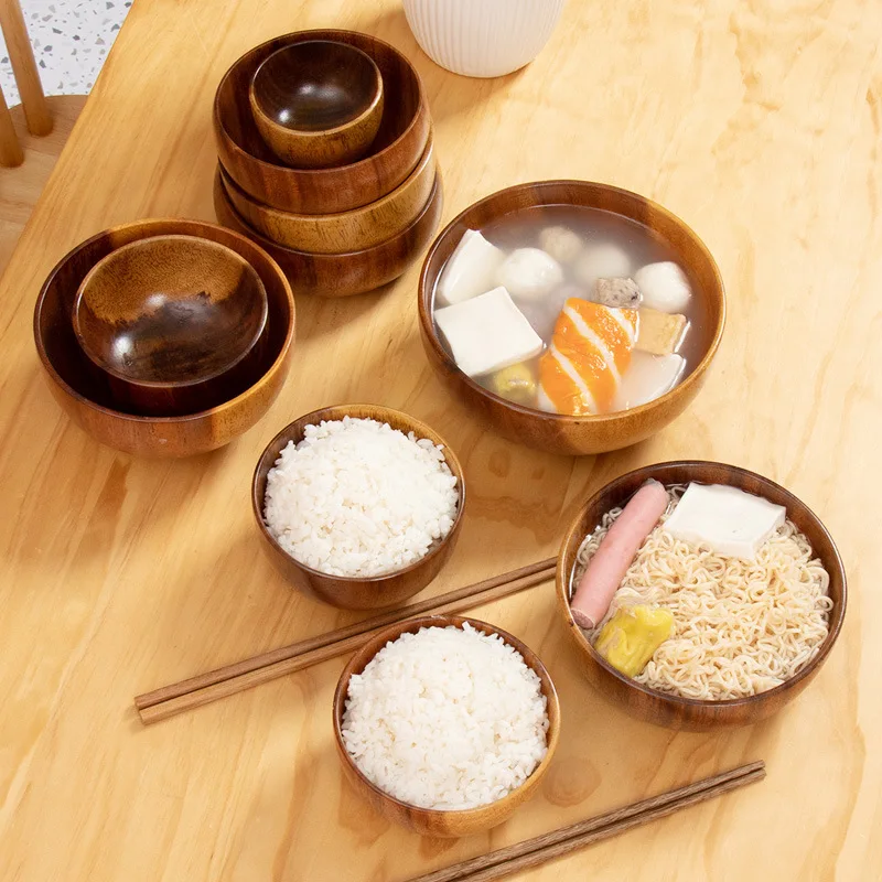 Japanese Style Tableware Acacia Wooden Bowl Wood Serving Salad Soup Bowl