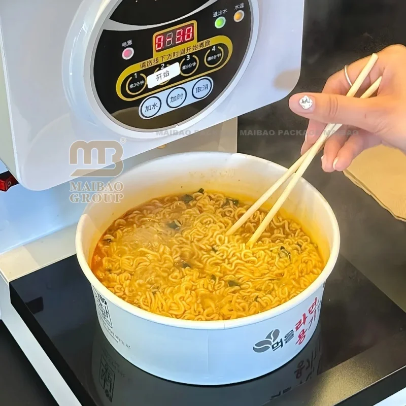 Odm индивидуальная печатная биоразлагаемая индукционная бумажная чаша с подогреваемым покрытием для индукционного контейнера рамэн