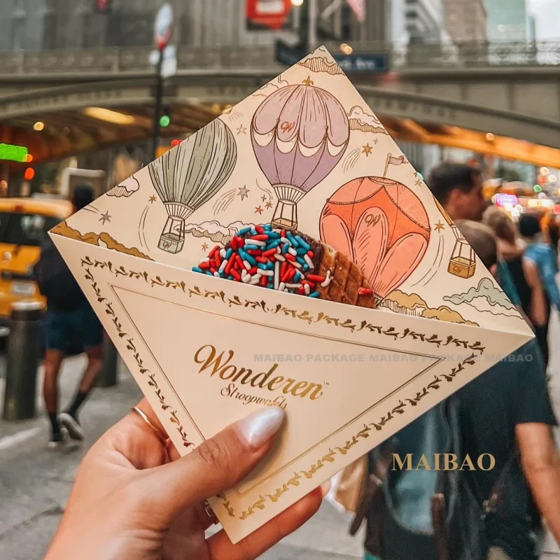 Коробка для блинов Stroopwafel, держатель для бумаги, конусный контейнер, писчая бумага с двойными стенками, упаковка для еды и напитков, коробка для пиццы