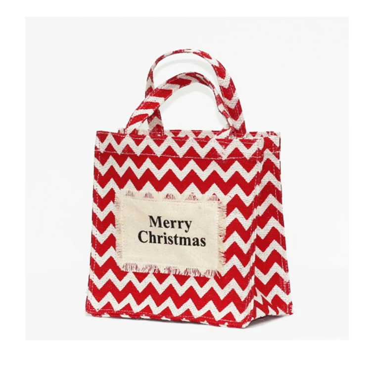 Оптовый магазин модной одежды Персонализированная сверхмощная большая переработанная красно-белая рождественская джутовая сумка для покупок