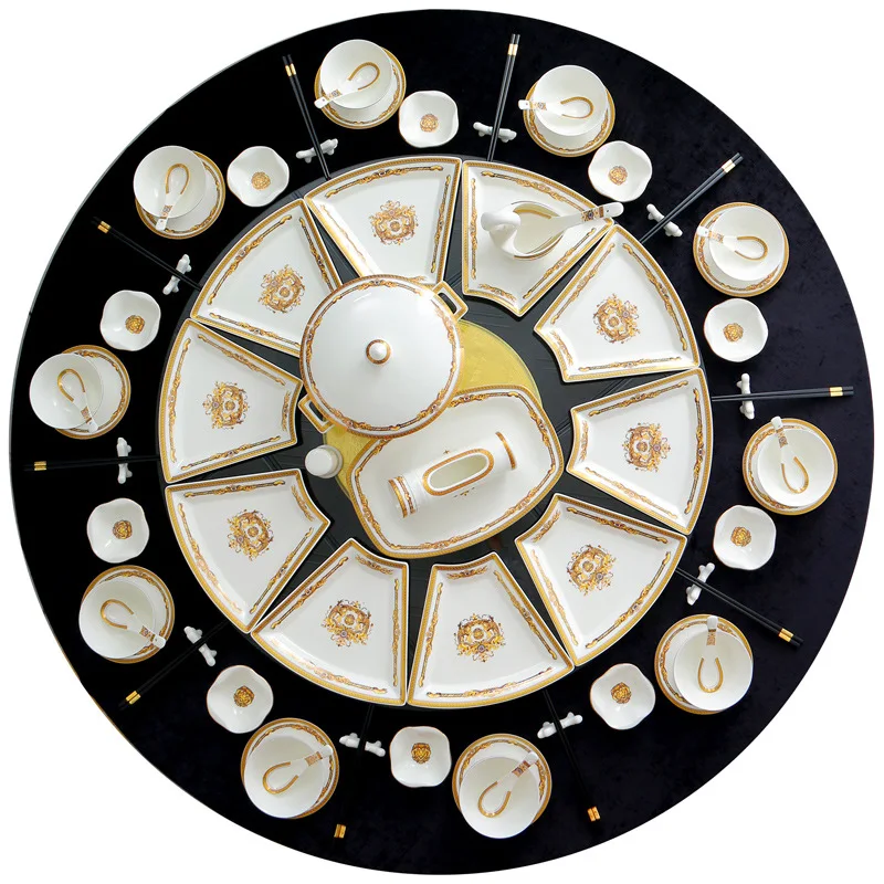 Spanish Style Glaze Microwave Luxury Porcelain Royal Bone China Dinning Platter Plates Set Ceramic Dinnerware