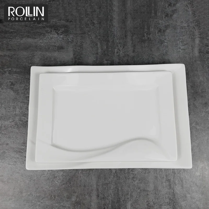 Оптовая продажа высококачественных фарфоровых прямоугольных фарфоровых тарелок для шведского стола