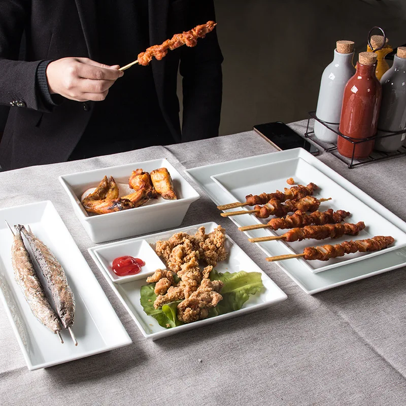 Wholesale 16inch Rectangle Marble Ceramic Jewelry Plate Tray Luxury High Quality Household Dishes for Wedding Display