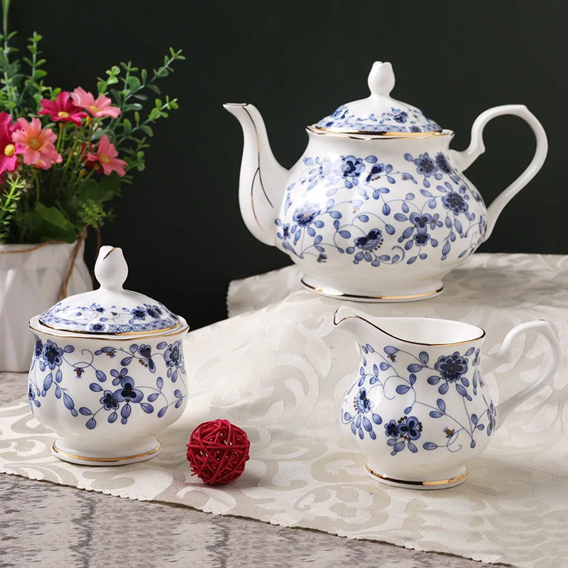 Wholesale Blue and White Ceramic Coffee Set Printed Logo Bone China Boutique Gift Set with Customised Logo