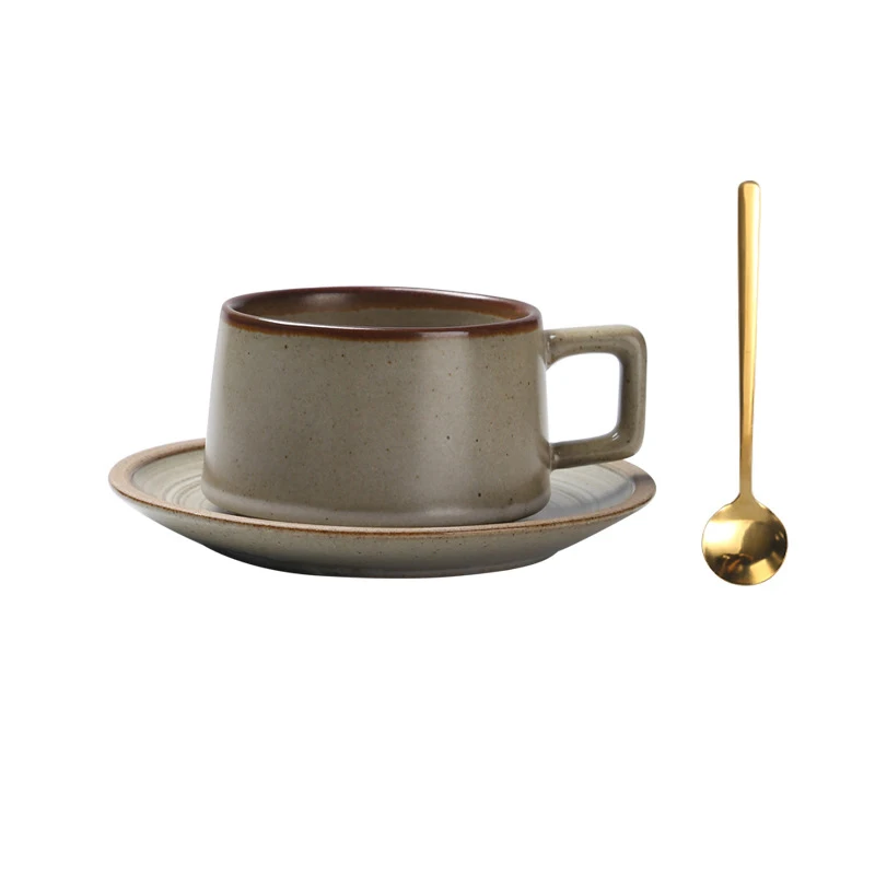 High Quality  Retro Style 300ml Porcelain Coffee Mug and Saucer Ceramic Coffee Cup Set