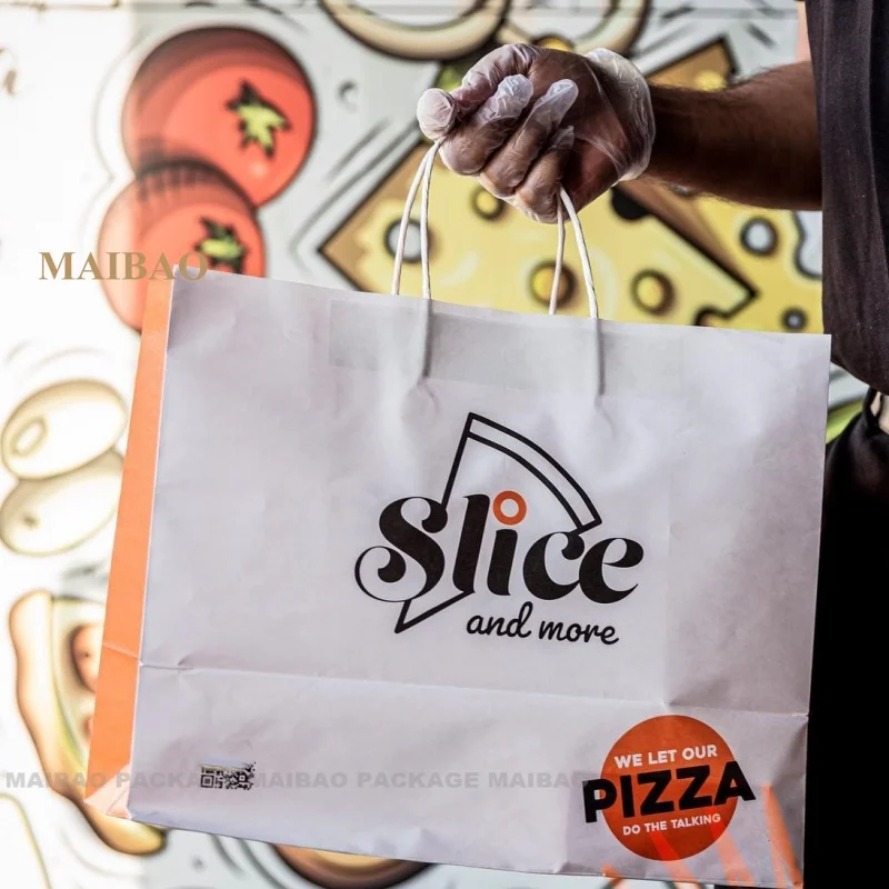 Изготовленный на заказ широкий базовый бумажный пакет с нашивкой для кейтеринга, большой экологически чистый мешок для упаковки пищевых продуктов Bolsas Papel, коричневый крафт-бумага для пиццы на вынос
