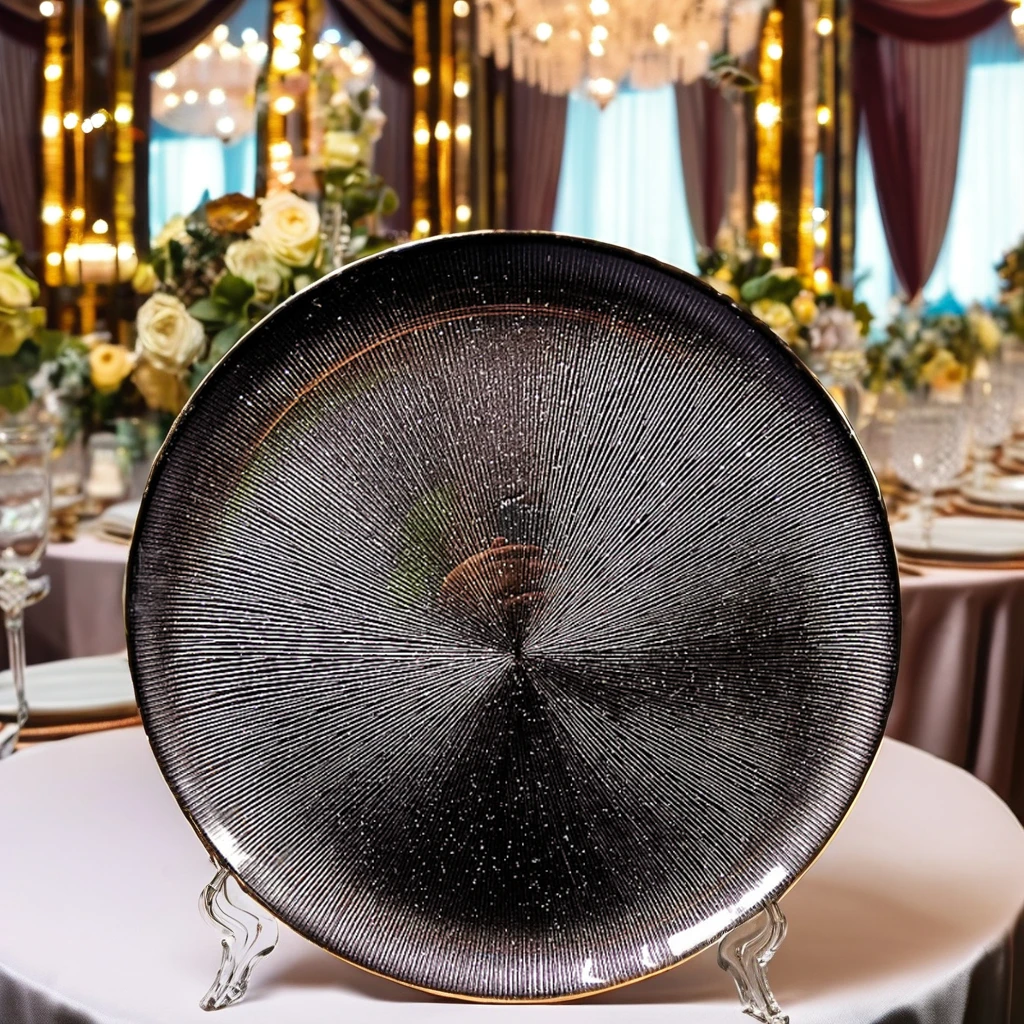 Новый дизайн, круглое зарядное устройство для стекла, оптовая продажа, роскошные свадебные украшения, тарелка, экологически чистая пластиковая посуда, блюдо