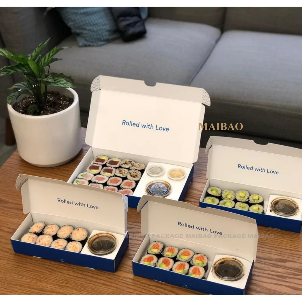 Экологичная биоразлагаемая одноразовая крафт-бумага с печатью логотипа по индивидуальному заказу, упаковка для доставки еды, упаковка для суши, коробка на вынос