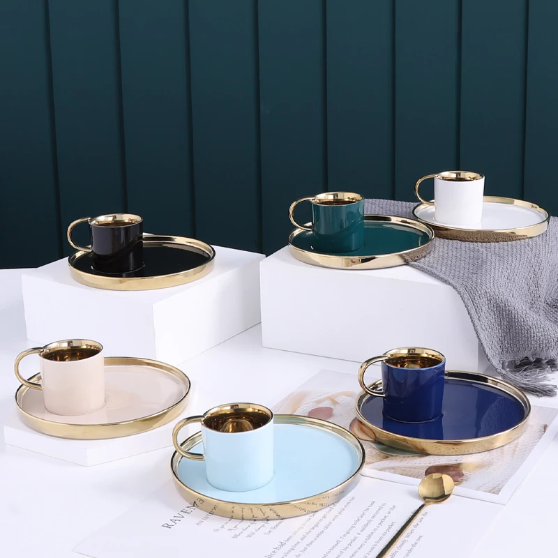 High Quality Mini Tea Cup Gift Box Colorful Glaze Gold Ceramic Cup Home Coffee Cup