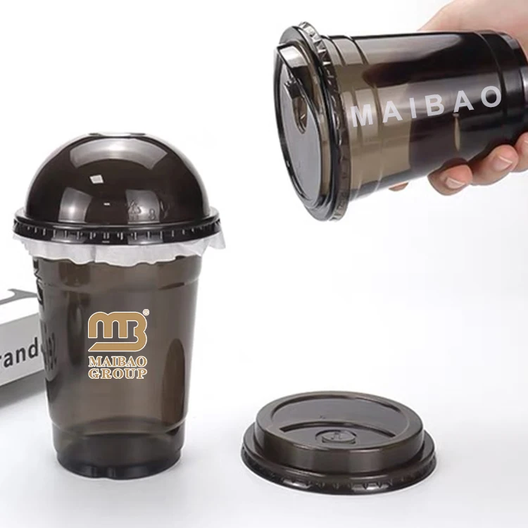 Изготовленная на заказ черная пластиковая чашка из ПЭТ с принтом, биоразлагаемая прозрачная пластиковая чашка для чая с молоком Boba, одноразовая чашка для молочного коктейля, кофе, сока, напитка