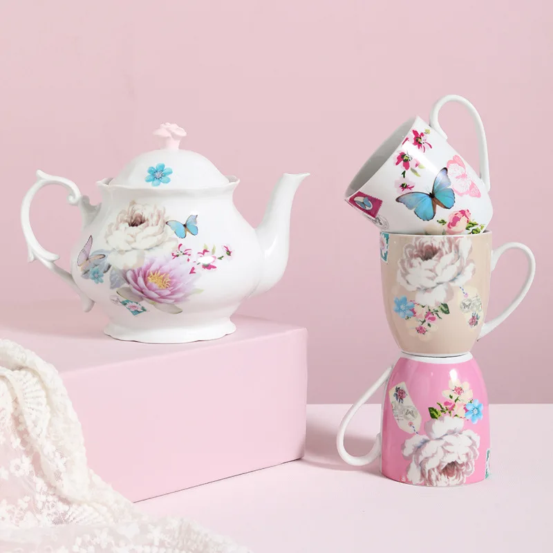 Luxury Ceramic Coffee Cup and Saucer Set Home Garden Style Kettle Customizable Logo for Afternoon Tea