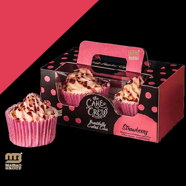 定制打印个性化可重复使用饼干甜点包装盒批发豪华透明窗纸杯蛋糕盒