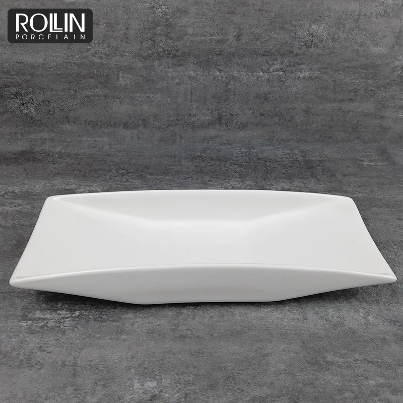 Современный дизайн Белые фарфоровые тарелки Белые керамические прямоугольные тарелки Посуда