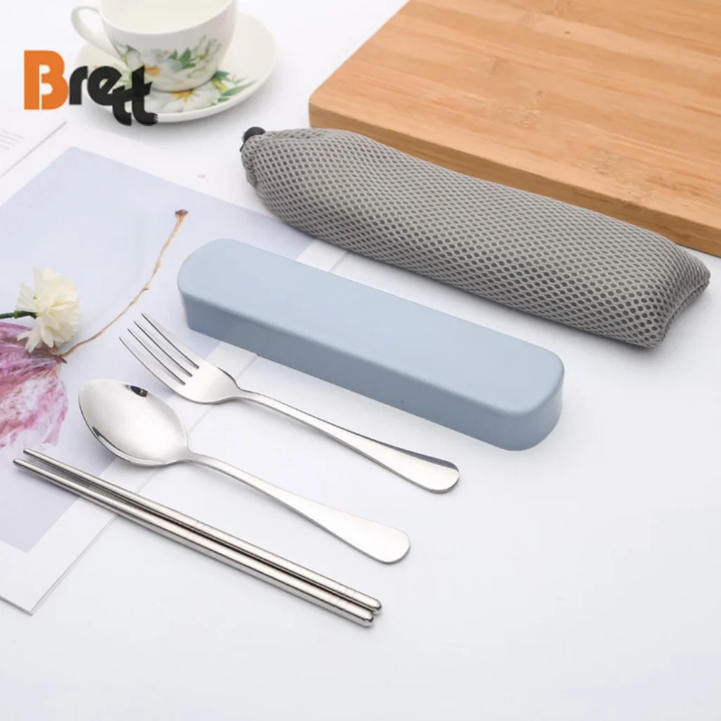 Пользовательский логотип, ложка из нержавеющей стали, палочки для еды, вилка, набор из 3 предметов, корейская портативная посуда, креативный подарочный набор