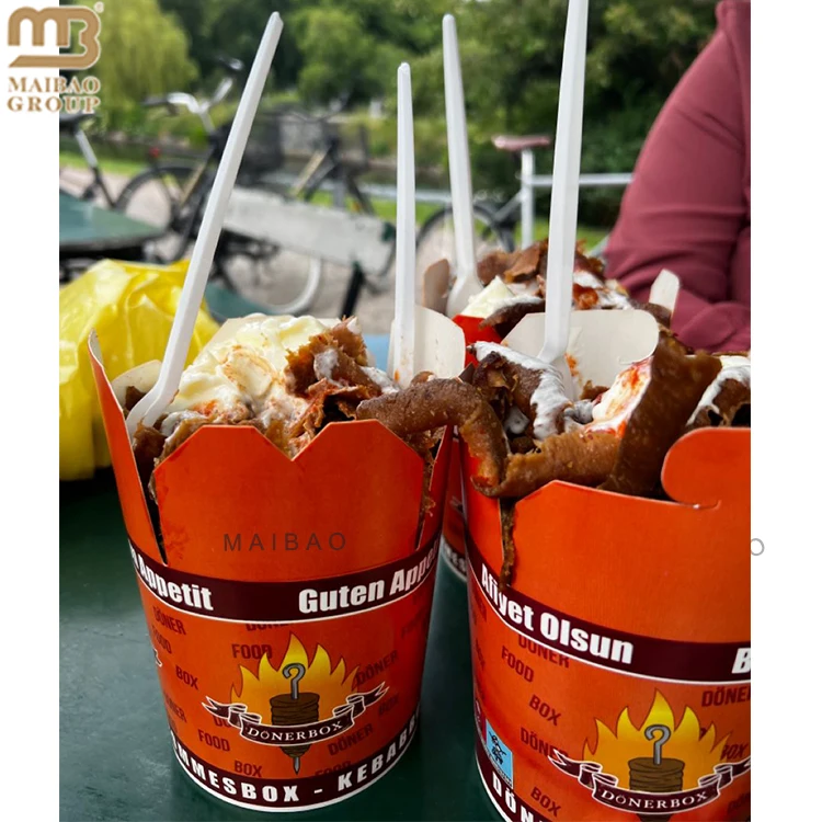 Пользовательская печать на 16 унций одноразовая вынос упаковочная упаковка для лапши коробки донор Kebab Упаковка еды Круфт -бумага китайская коробка с лапшой