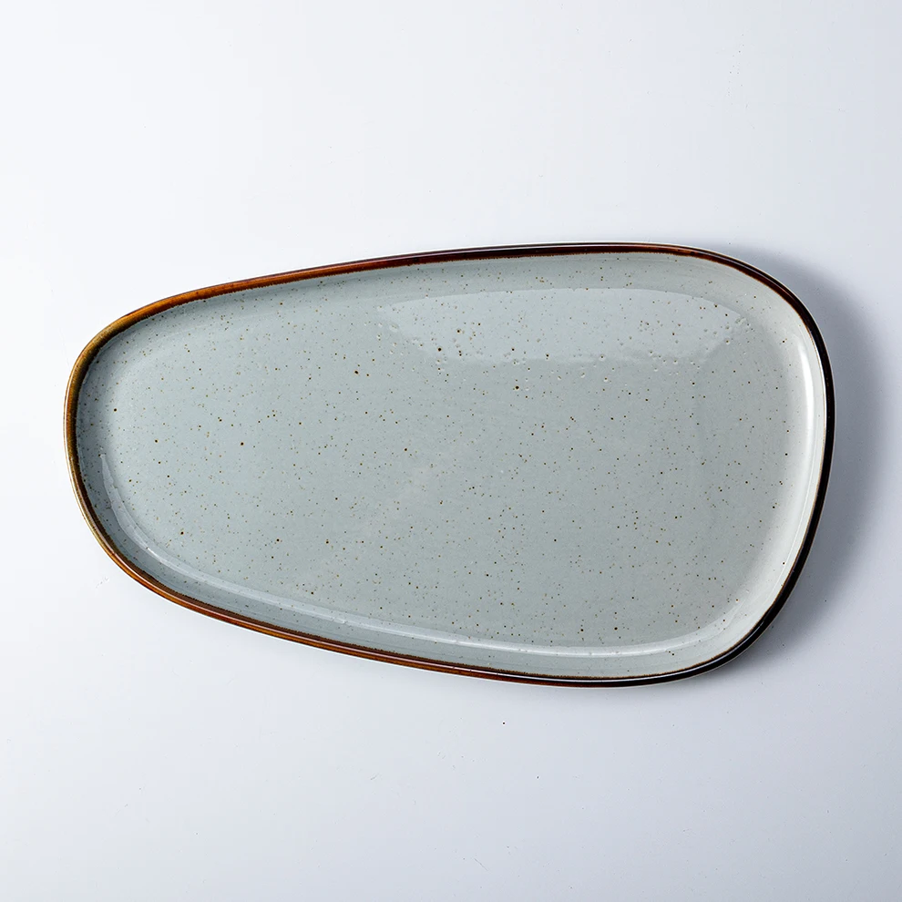 Высококачественный серый керамический набор столовой посуды с коричневыми краями для свадебной посуды и изысканной кухни