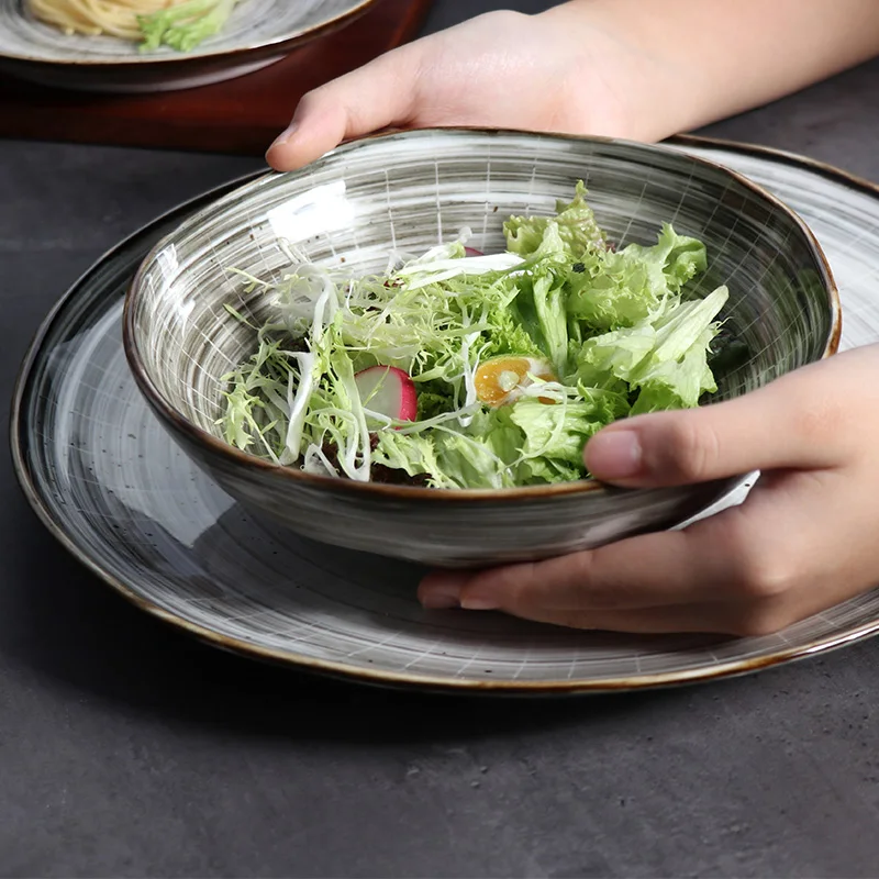 Керамическая фарфоровая посуда Chaozhou, набор посуды, серо-коричневый, Amaon Top, эстетическая керамическая тарелка и набор чаш, набор тарелок