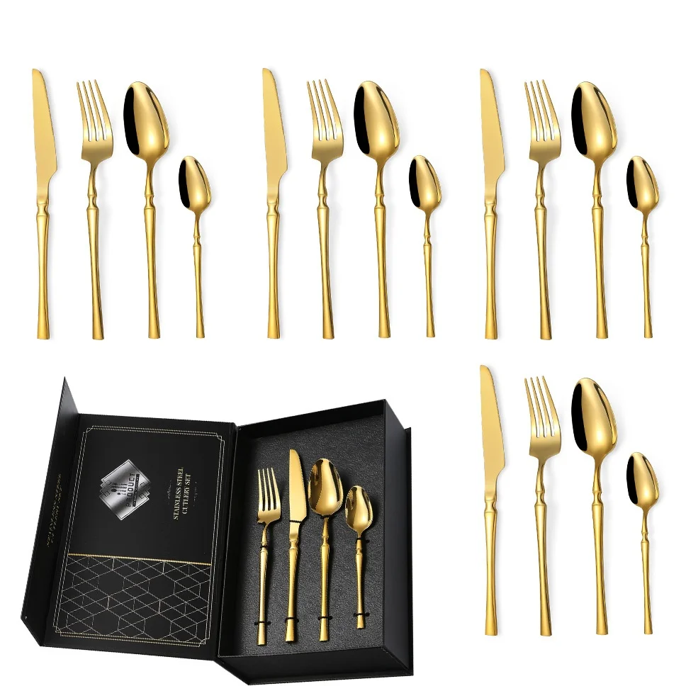 Набор столовых приборов из нержавеющей стали ручной работы в бамбуковом стиле для свадебной посуды, бистро, пекарни и ресторана