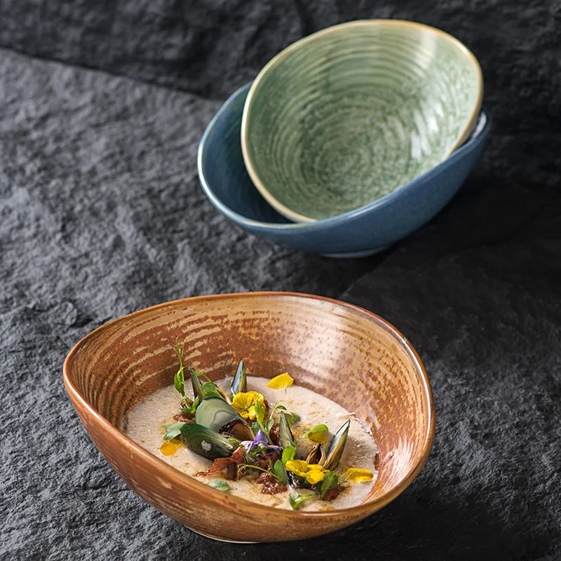 Овальная салатница необычной формы, посуда и тарелки, ресторанная тарелка Platos Sous Assiettes, фарфоровая тарелка для супа