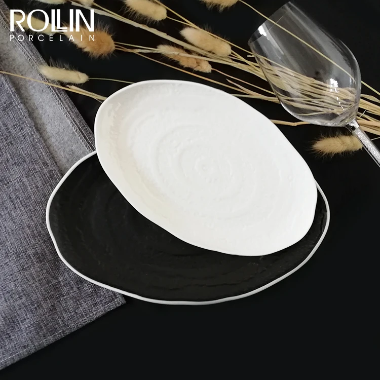 Фарфоровые обеденные тарелки для отелей, черная глазурованная круглая керамическая фарфоровая тарелка для стейка в западном стиле