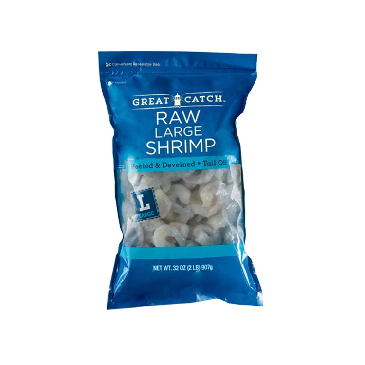 Оптовая продажа напечатанных на заказ пищевых продуктов большая закрывающаяся молния ламинированный пластиковый пакет для упаковки замороженных креветок и морепродуктов