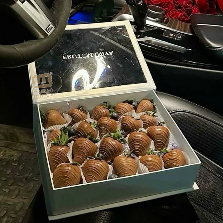 Складная подарочная коробка из бумаги на заказ для шоколада. Роскошная шоколадная коробка с магнитной застежкой. Бумажная коробка для упаковки клубничных десертов.