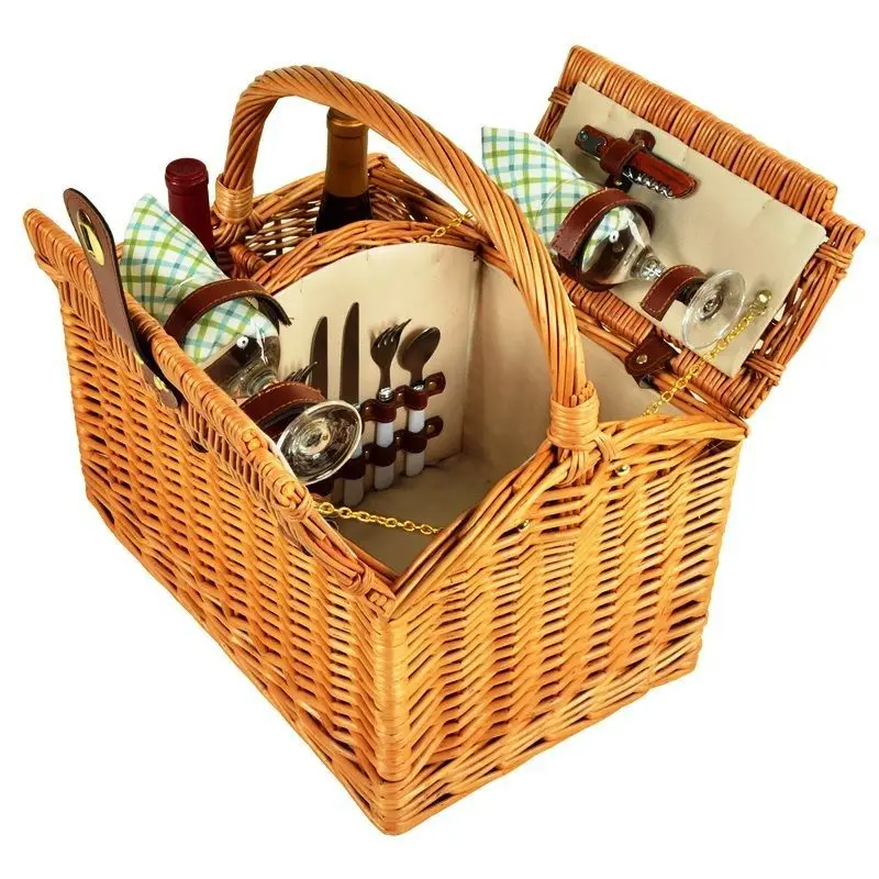 Плетеная портативная корзина для пикника для вина, прохладный обед, дешевая корзина со столовыми приборами