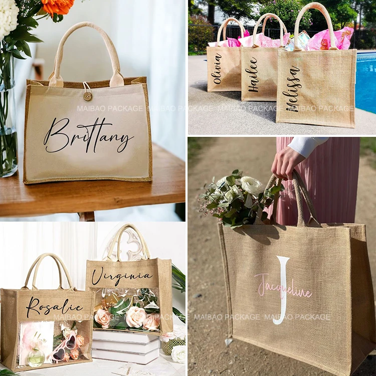 Высококачественные многоразовые маленькие джутовые сумки оптом, роскошные экологически чистые тканевые сумки с принтом, сувенир, свадебный подарок, джутовая сумка