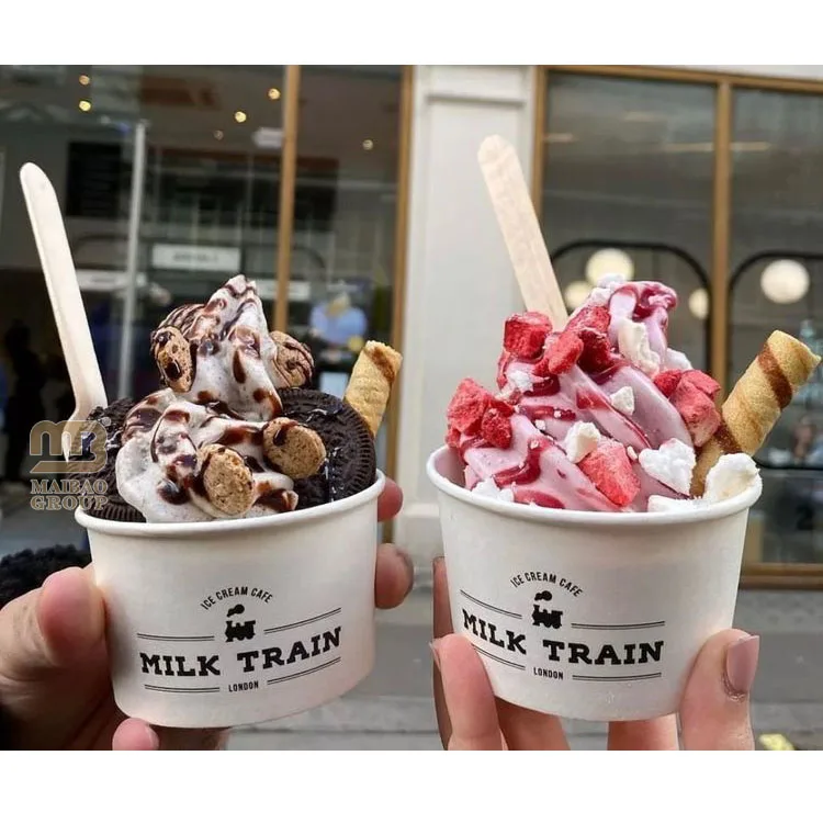 Оптовые пользовательские чашки для десерта с крышками Одноразовая чашка для мороженого Пищевой бумажный контейнер Упаковка для мороженого Чашка для замороженного йогурта