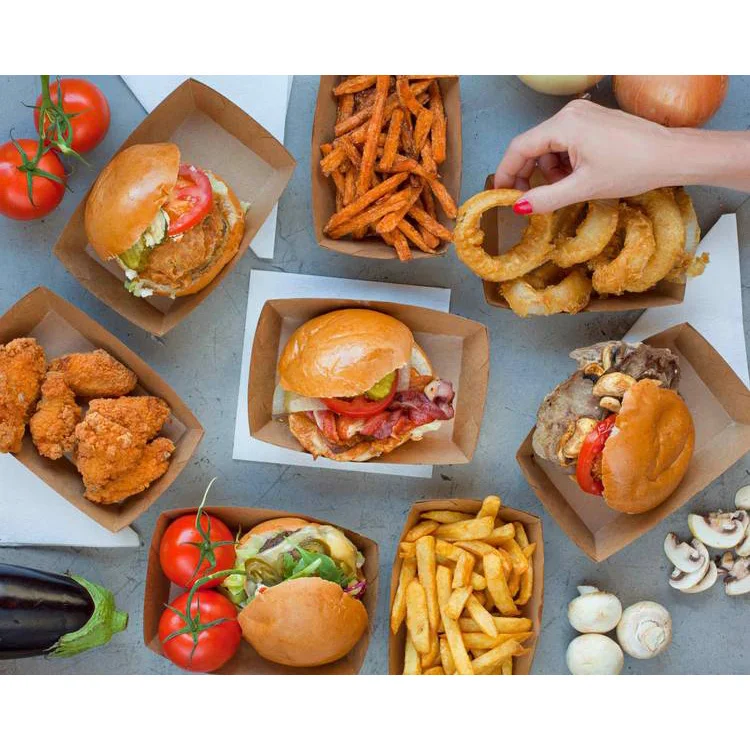 Печатные эко-рестораны, фаст-фуд, упаковочные контейнеры, бумажные коробки для закусок с картофелем фри, гамбургерами и орехами с логотипом