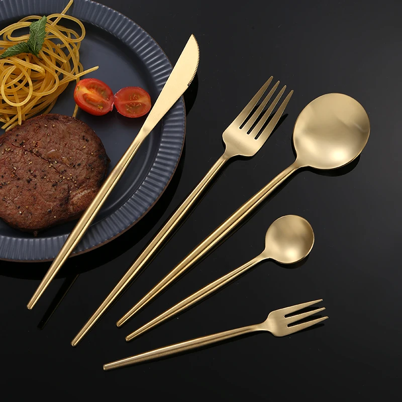Элегантный свадебный набор ножей и вилок из золота, серебра, розового золота, столовые приборы из нержавеющей стали