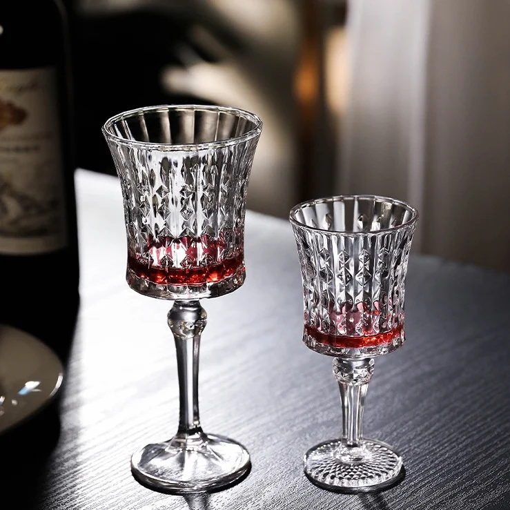 Бокал для красного вина, винтажный бокал, оптовая продажа, роскошный французский рельефный вырез, ретро, европейский, элегантный, с бриллиантами, для банкета, ребристый кристалл