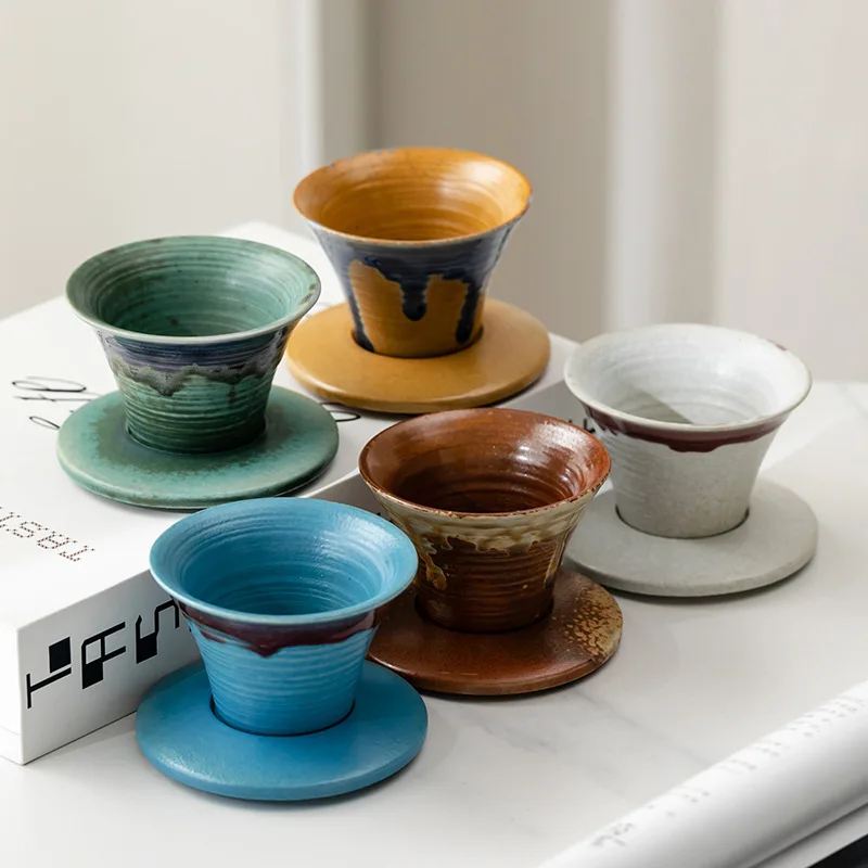New Design 100ml Vintage Funnel Ceramic Retro Clay Coffee Latte Cup Tea Cups Coarse Pottery Coffee Cup