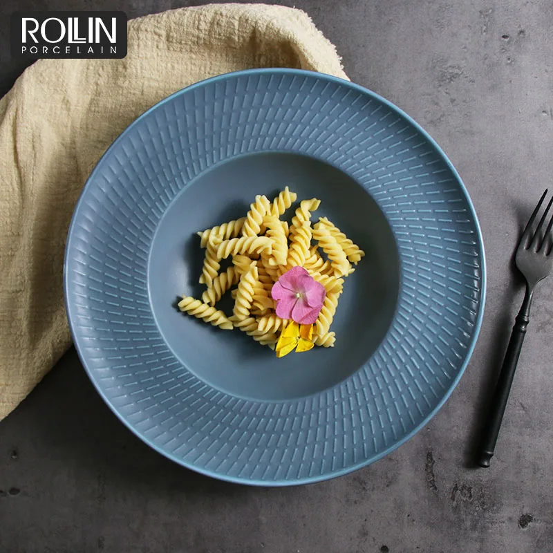 Фарфоровая посуда, столовая посуда, тарелки, набор синих тарелок, керамические тарелки для банкетного отеля