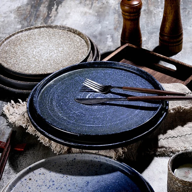 Японская керамическая посуда, креативная плоская тарелка для пиццы, пасты, скандинавская домашняя посуда для ресторана, оптовая продажа, наборы тарелок, роскошная посуда