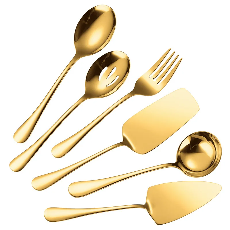 6pcs/7pcs Set Stainless Steel Colander Golden Silver Spoon Weeding Cake Knife and Server Set