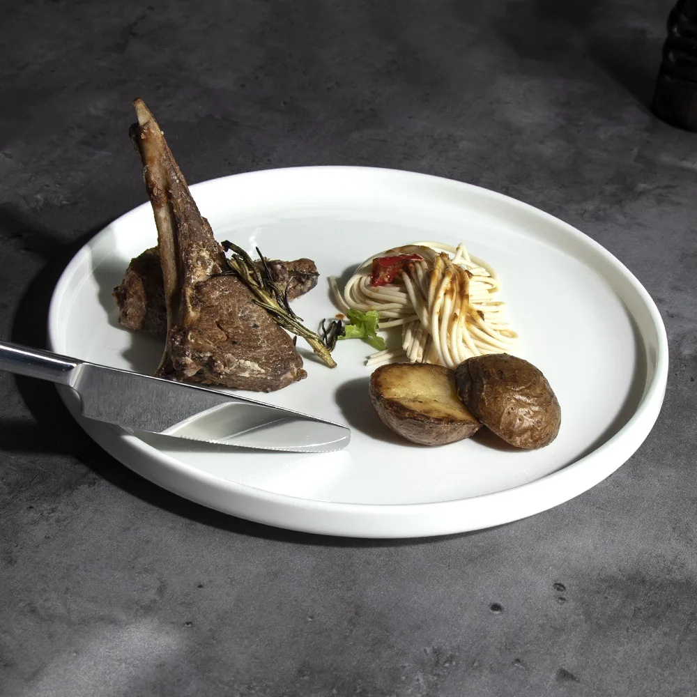 10-дюймовая круглая устойчивая к ножам керамическая тарелка по индивидуальному заказу, белые тарелки для шведского стола, десертов, кейтеринга, керамическая тарелка для ресторана