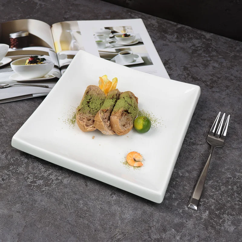 Оптовые керамические основные обеденные тарелки 10-дюймовые дешевые керамические квадратные тарелки из керамического фарфора для отелей